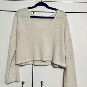 Storia Cream Textured V-Neck Sweater Top